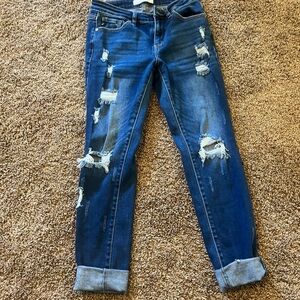 KanCan Blue Ankle Cropped Distressed Jeans